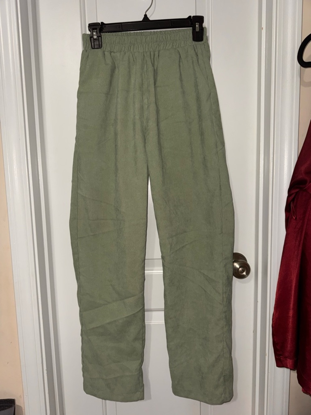 SHEIN Olive Green Elastic Waist Corduroy Pants